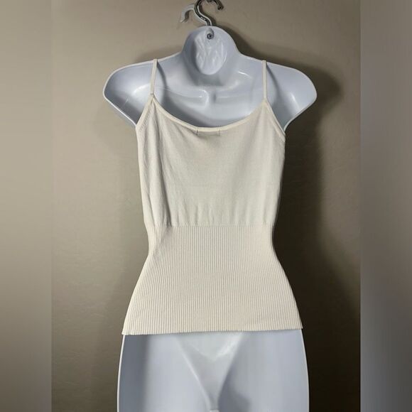 Y2k White Knit Ribbed top Spaghetti Strap fairy,‎ Whimsigoth, Romantic Large - Picture 5 of 9